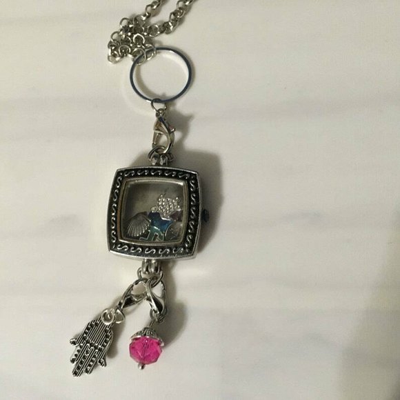 Upcycled Watch Case Pendant Necklace Floating Locket Charms Tropical Mystical - Picture 3 of 5